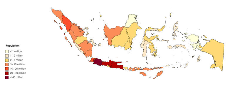 印度尼西亚人口密度地图