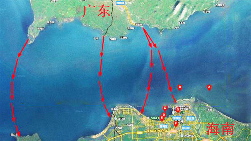 琼州海峡大桥的三个方案示意图