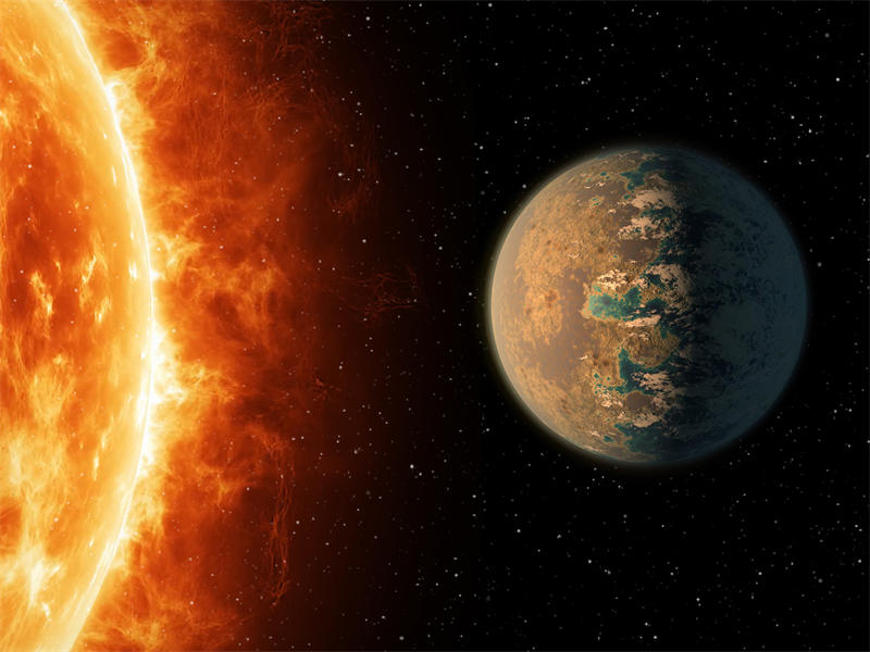 眼球行星因为太靠近恒星而被潮汐锁定，所以一面永远是白天，另外一面则永远是黑夜