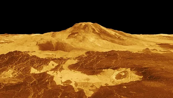基于NASA麦哲伦数据的3D模型显示了马特蒙斯火山。海拔被夸大了10倍，以便更好地显示地形细节